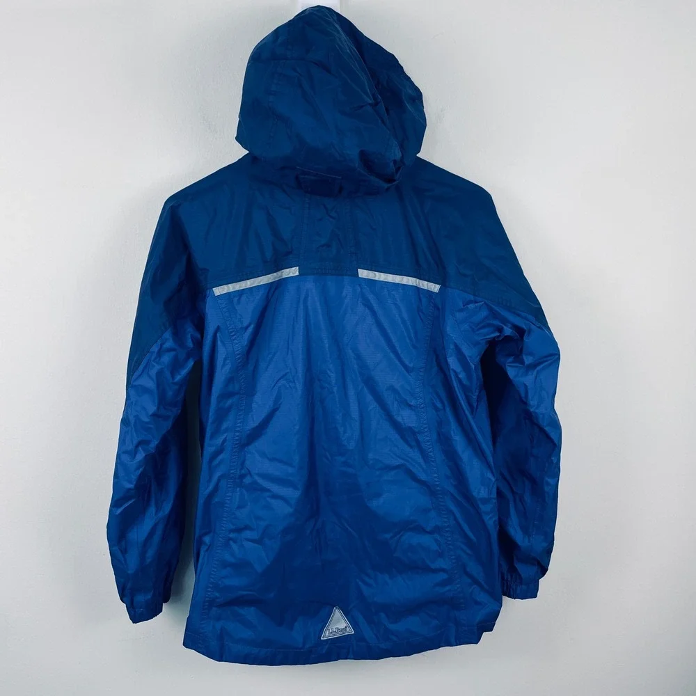 LL Bean Kids Blue TEK Hooded Fleece Lined Rain Jacket Large 14-16